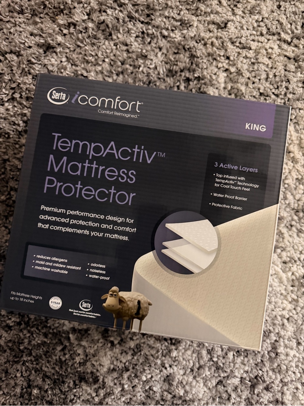 Serta iComfort TempActiv King Mattress Protector - Purple/Beige